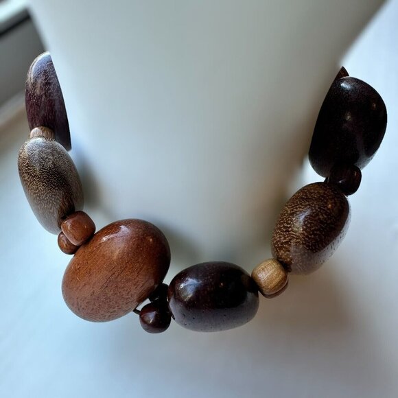 Vintage‎ Wooden Bracelet + Stud Earrings Round Oval Shape Boho Retro - Picture 5 of 11